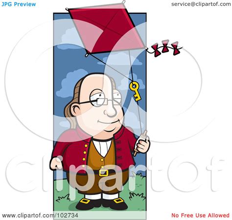 Royalty-Free (RF) Clipart Illustration of a Cartoon Benjamin Franklin Doing A Kite Experiment by ...