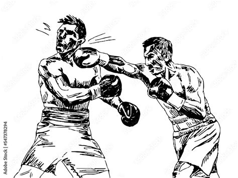 Boxing fight fresh punches. Sketch black and white vector illustration hand has drawn clipart ...