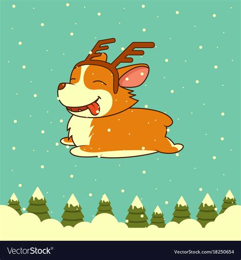 Christmas dog on winter forest background Vector Image