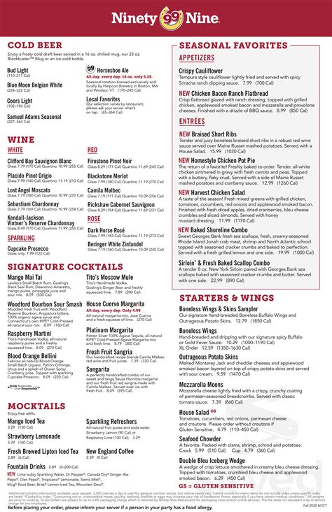 99 Restaurants menu in Billerica, Massachusetts, USA