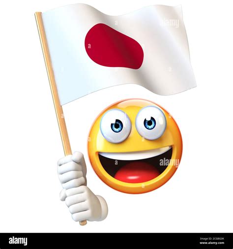 Emoji holding Japanese flag, emoticon waving national flag of Japan 3d rendering Stock Photo - Alamy