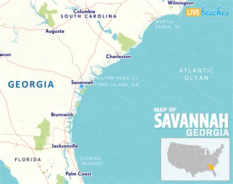 Map of Savannah, Georgia - Live Beaches