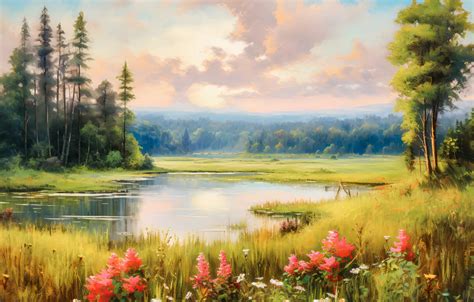 Wallpaper landscape, nature, view, digital art, AI art, neural network, the art of artificial ...