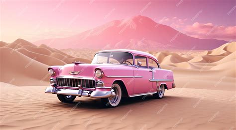 Premium AI Image | classic chevy bel pink car for barbie in desert ...