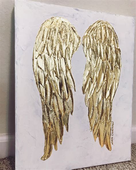 Angel Wings Painting on Canvas Gold Feather Chic Decor - Etsy