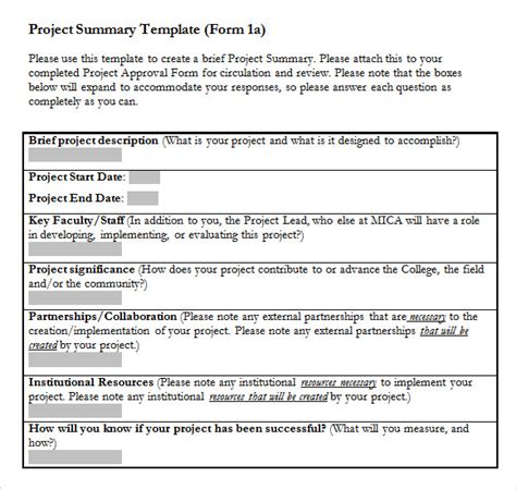 FREE 8+ Sample Project Summary Templates in PDF | MS Word | Excel