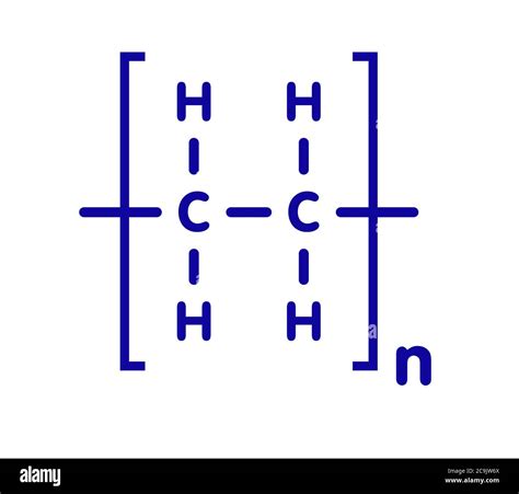 Polyethylene (PE, polythene, polyethene) plastic, chemical structure. Blue skeletal formula on ...