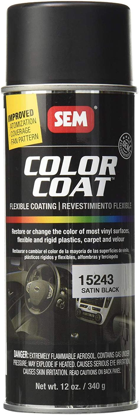 SEM Paints SEM15243 Satin Black Color Coat Aerosol, Excellent for vinyl, plastic, carpet and ...