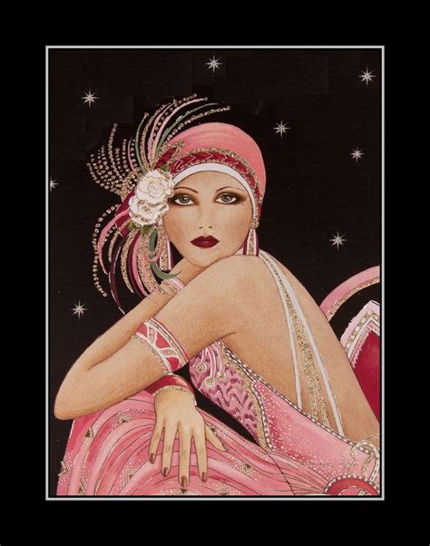 Vintage Roaring 1920s Poster, Gift For Women, Pink Dress Lady Stars Illustration Wall Art ...