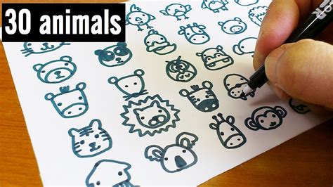 How to draw 30 animals cute doodle ! kawaii & easy doodle for kids - YouTube