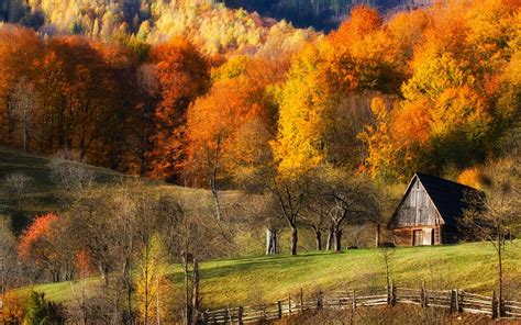 fall, Barns, Nature, Forest, Grass, Hill, Landscape, Trees, Colorful, Fence Wallpapers HD ...