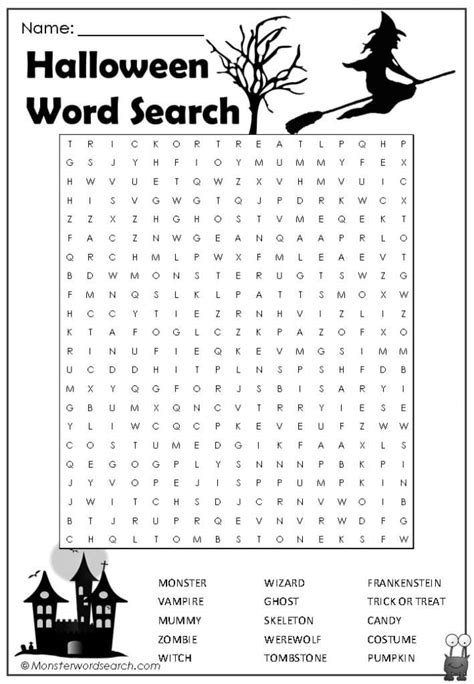 Halloween Word Search- Monster Word Search