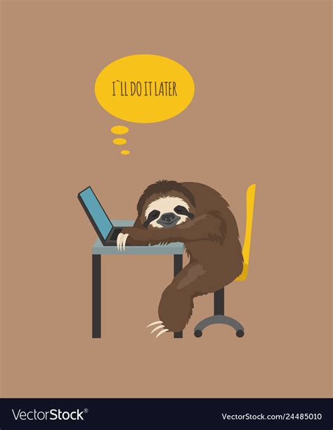 Story of one sloth at work study funny Royalty Free Vector