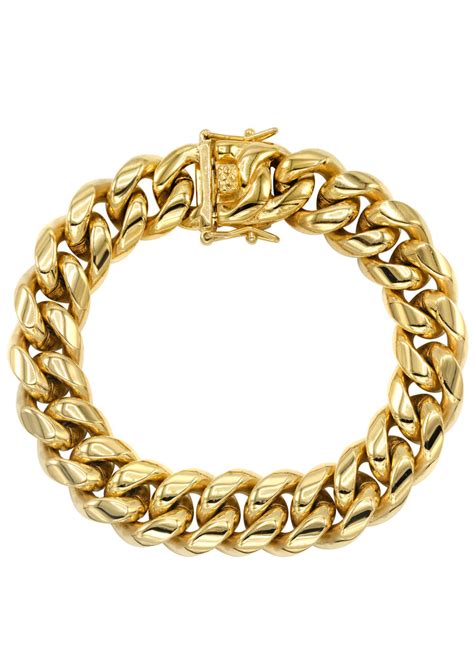 14K Gold Mens Solid Miami Cuban Link Bracelet – goldurban.com