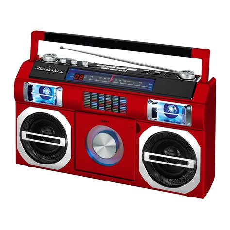 Studebaker SB2145R 80's Retro Street Bluetooth Boombox with FM Radio, CD Player, LED EQ, 10 ...