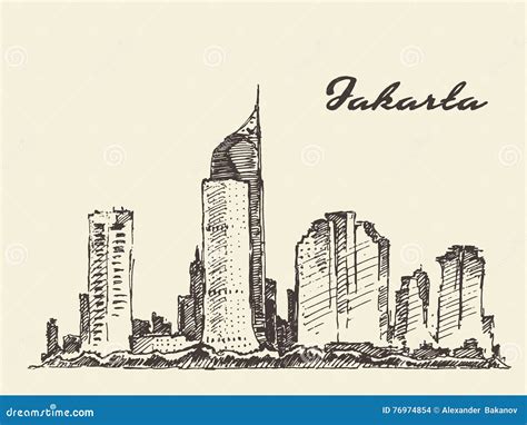 Jakarta Skyline And Landmarks Silhouette Vector | CartoonDealer.com #192759487