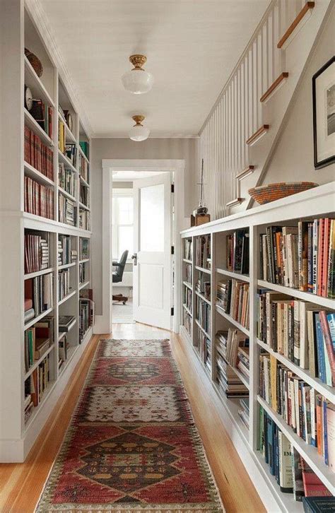 Hallway library; great for smaller homes! | Home library design, Small home libraries, Small ...