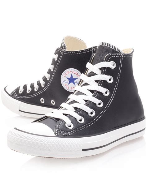 Converse Black Chuck Taylor Leather Hi Top Trainers in Black | Lyst