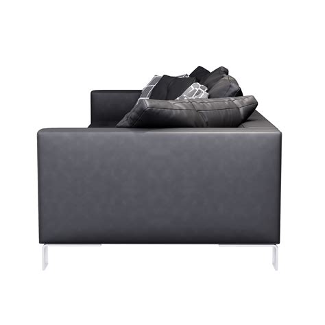 3d Furniture side view modern black leather sofa isolated 16774661 PNG