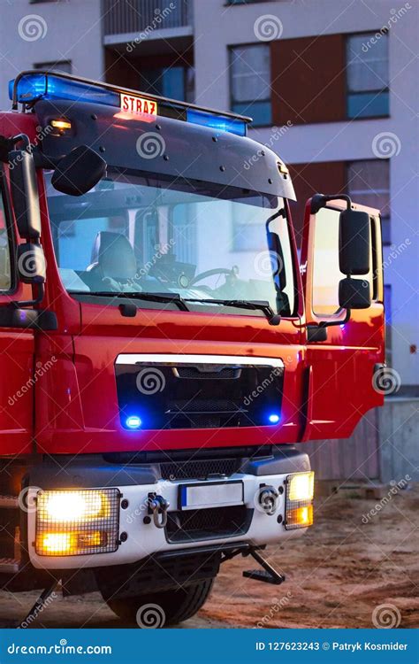 Flashing Lights of Red Fire Truck Stock Image - Image of truck ...