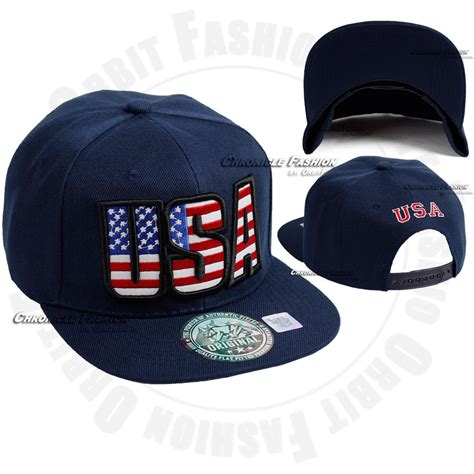 USA Baseball Cap Embroidered American Flag Snapback Hat Flat Brim America US | eBay