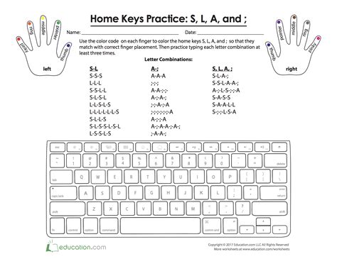 Home Row Typing Practice Worksheet