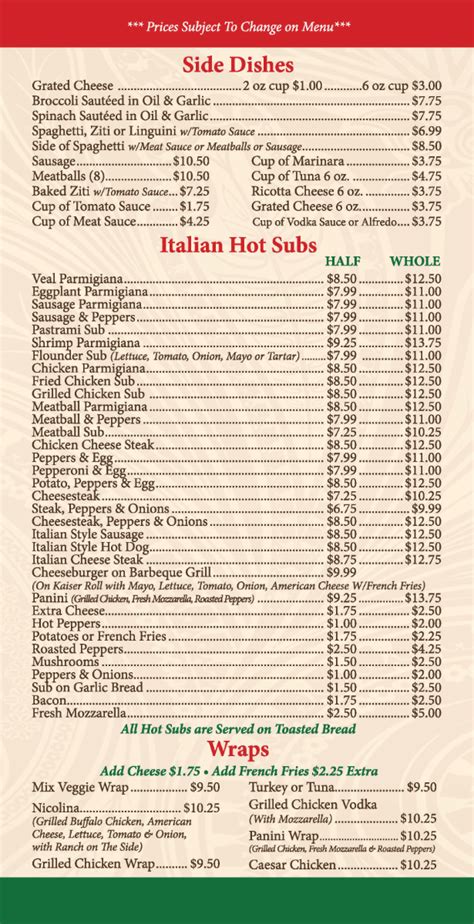 Menu - Tony's Pizzeria & Restaurant