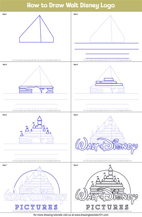 How to Draw Walt Disney Logo printable step by step drawing sheet ...