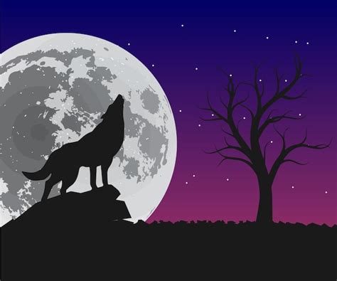 Premium Vector | Wolf howling on the moon illustration