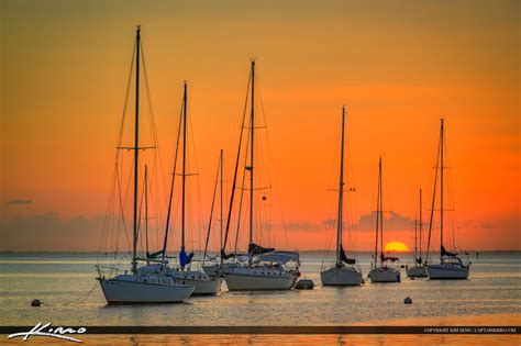 Sunset Over Biscayne Bay Sailboat Miami Florida