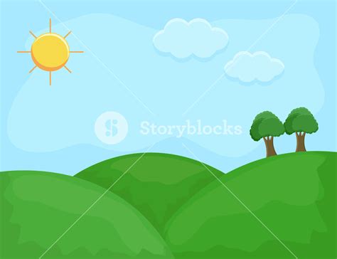 Cartoon Background - Green Garden And Sunny Day Royalty-Free Stock Image - Storyblocks