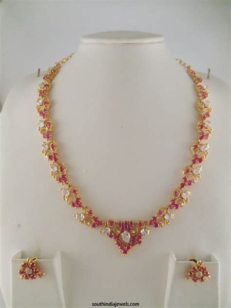 1 Gram Gold Ruby Stone Necklace ~ South India Jewels