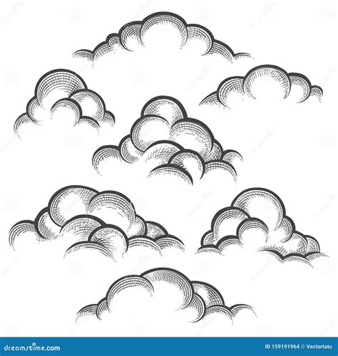 Clouds engraving set stock vector. Illustration of ancient - 159191964