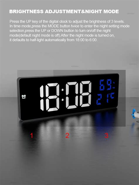 9“ Digital Wall Clock Large LED Screen Temperature Humidity Display Electronic Alarm Clock Home ...