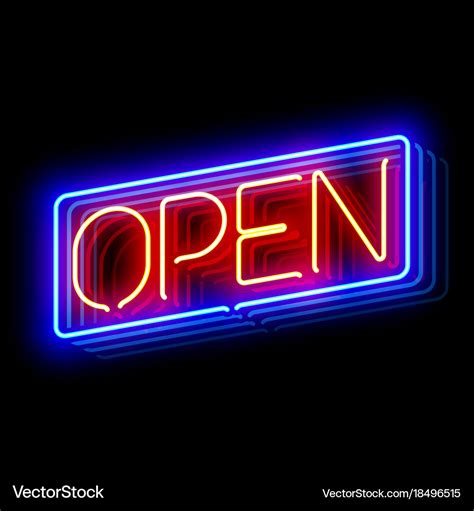 Open neon sign with reflection Royalty Free Vector Image