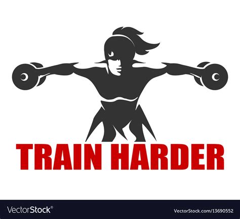 Fitness emblem with slogan train harder Royalty Free Vector