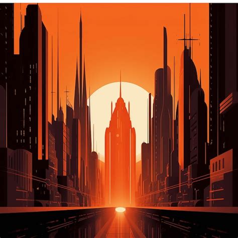 Premium AI Image | Cityscape at sunset Vector illustration in retro style