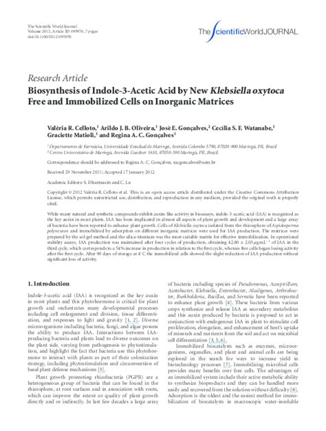 (PDF) Biosynthesis of indole-3-acetic acid by new Klebsiella oxytoca ...