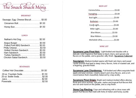 Snack Shack Menu - Edgewater Golf Club