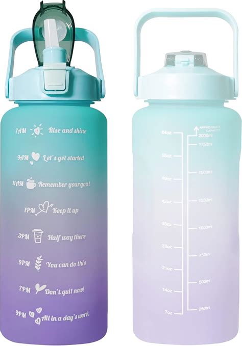 Water Bottle with Straws,2 Litre Water Bottle 2l,Large Half Gallon/64oz Air Up Bottle Leak Proof ...