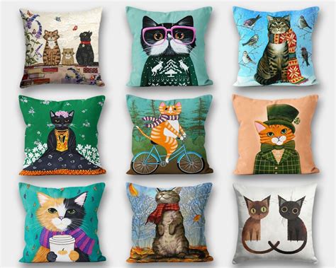 Cute Cat Pillow Covers Cat Pattern Cushion Case Housewarming - Etsy