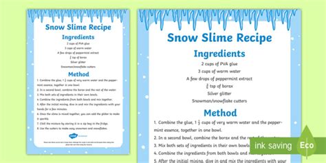 Slime Recipes Printable