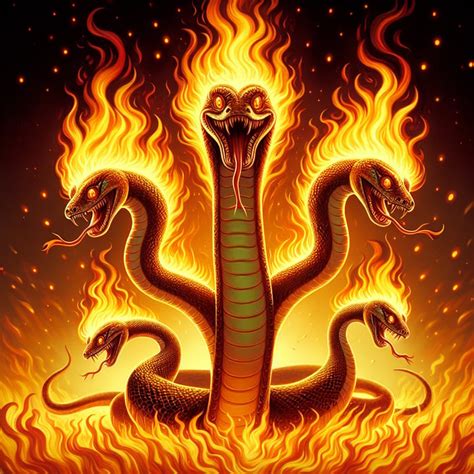 Four-Headed Snake On Fire - Mythical Creature Art | AI Art Generator ...