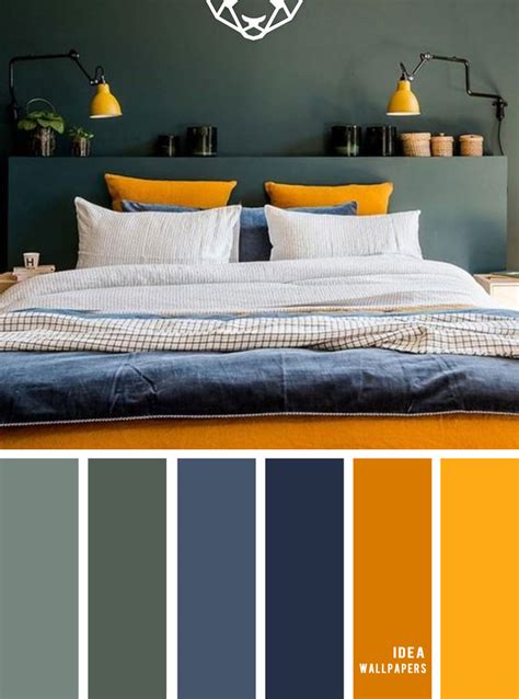 10 Best Color Schemes for Your Bedroom { Green + Dark Blue + Mustard Yellow } color palette # ...