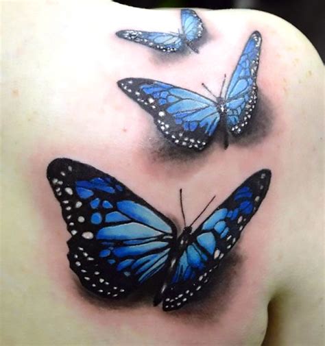 Blue 3D Butterflies Tattoo Idea