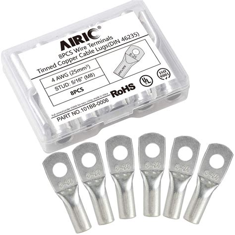 AIRIC 4 Gauge Wire Lugs 5/16" Stud (M8) 8pcs UL Heavy Duty Cable Lugs 4 ...