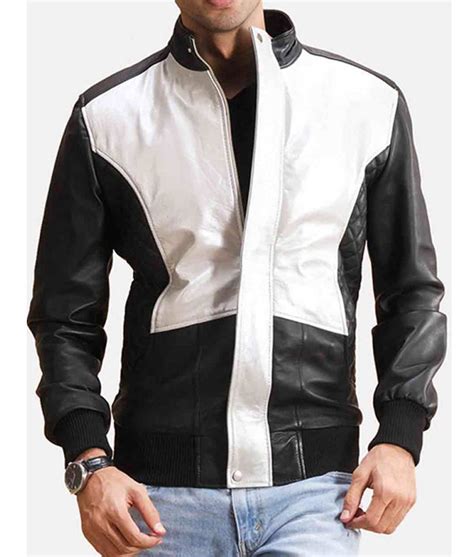 Men's Spade Silver Quilted Design Bomber Black and White Jacket ...