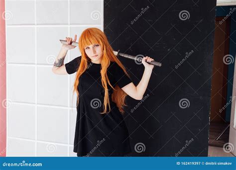 Girl Sword Japan Cosplayer Anime Red Hair Stock Image - Image of adult, belt: 162419397