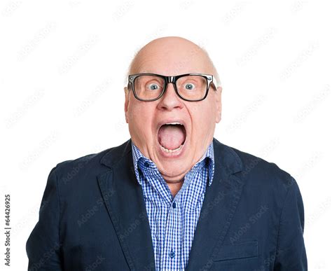 Shocked old man, with wide open eyes and mouth on white Stock Photo | Adobe Stock