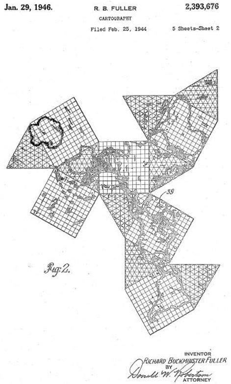 Buckminster Fuller's patent for an early version of the Dymaxion world map on a cuboctahedron ...